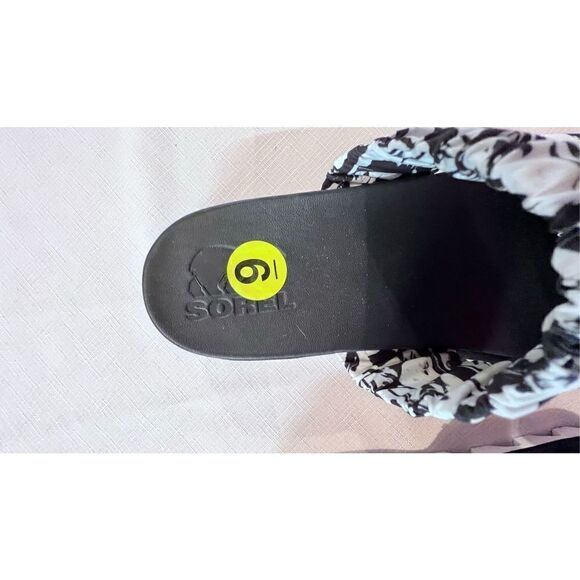 Sorel Women's Leather Roaming Slip On Two Strap Slide Sandal Black White Size 9 - Picture 3 of 7